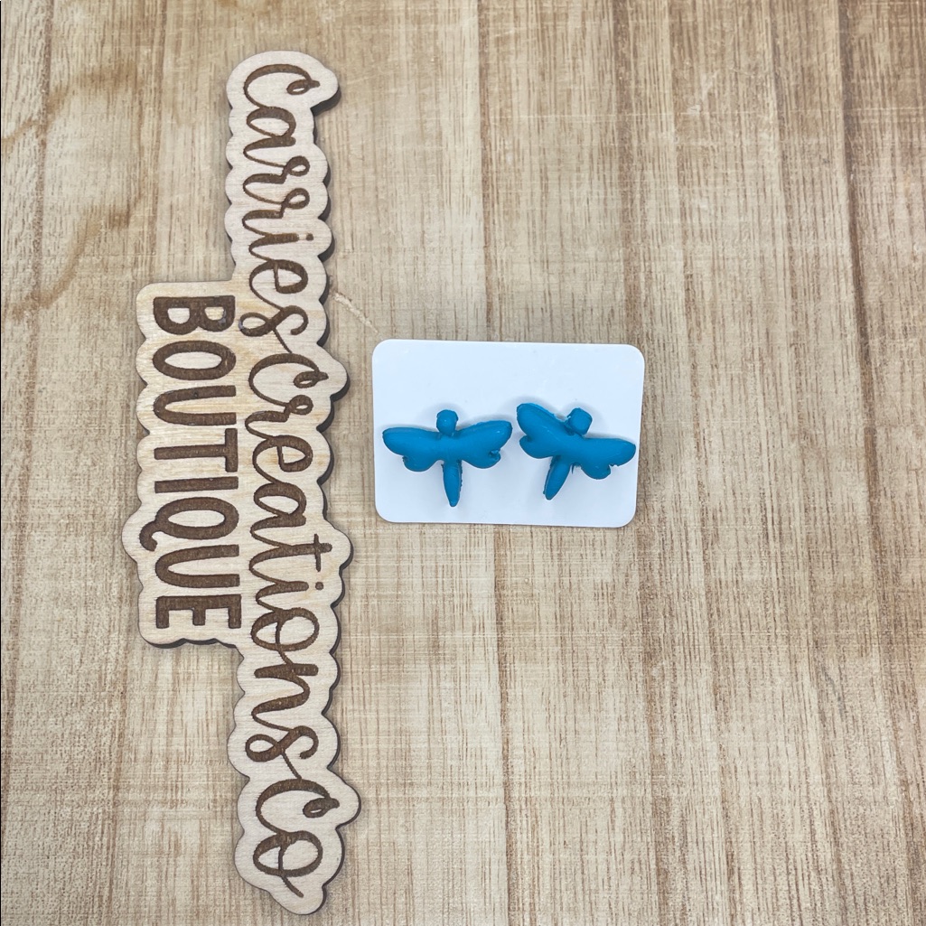 Teal Dragonfly Stud Earrings